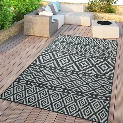 Produktbild von TT Home In- & Outdoor-Teppich, Für Balkon Und Terrasse Mit Skandi-Design, In Schwarz Größe 80x150 cm