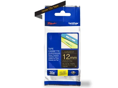Zdjęcie produktu dla Brother TZE-334, Złoty na czarnym, TZe, Termotransferowy, Chiny, 5 lat(a), Brother