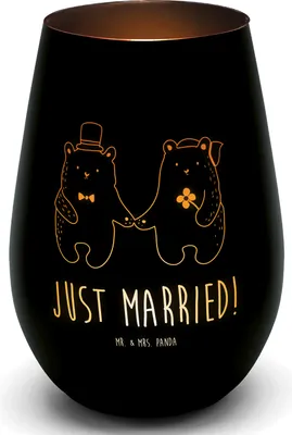 Produktbild von Mr. & Mrs. Panda Laterne Bär Heirat - Schwarz - Geschenk, Verheiratet Heirate Hochzeit Hochzeitsgeschenk Hochzeitspaar, Kerzenhalter, Teddy, Outdoor Windlicht, Glas