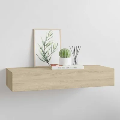Produktbild von Wandregal mit Schublade aus Eiche, 60 x 23,5 x 10 cm