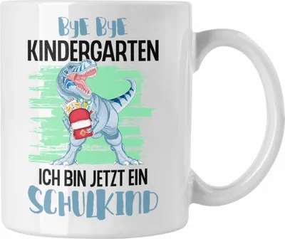 Produktbild von Trendation - Einschulung Junge Dino Geschenk für Schultüte Füllung Tasse Schulstart 1. Schultag Schuleinführung Schulanfang Geschenkidee Schulkind 2022 (Weiß)