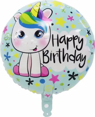 Produktbild von Folienballon Happy Birthday rund 45 cm, Einhorn bunt blau