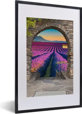 Produktbild von MuchoWow® Gerahmtes Poster Lavendel - Abend - Ausblick - Blumen 40x60 cm - Poster mit Schwarzem Bilderrahmen Wandposter Rahmen Foto Bilder - Poster in Rahmen