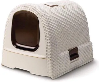 Image de Petit panier à chat à fentes avec fond amovible - facile à nettoyer - panier et tapis inclus - dimensions : 51 x 39 x 39 cm - ivoire