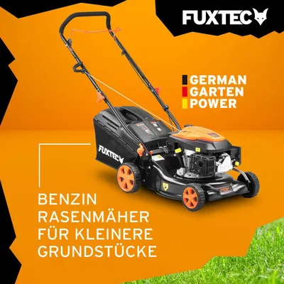 Produktbild von FUXTEC Benzin Rasenmäher | 3,5PS Motormäher | Benzinmäher mit 40L Fangkorb-Volumen | 430mm | 146ccm | 25kg | bis 400m² | FX-RM4346ECO