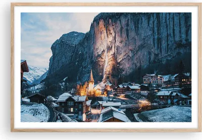 Produktbild von Gerahmtes Poster - Rahmen in heller Eiche - Lauterbrunnen Schweiz Tal - 91,5x61 cm - Wand Bild - Wanddeko - Wandbilder - Kunstposter - Wandposter - Bilderrahmen - Bilder - Kunstdruck - P2NAA91x61-4834
