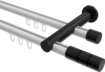 Produktbild von Interdeco Innenlaufstange / Gardinenstange mit Innenlauf Weiß / Schwarz, Typ Platon Elanto (Rillenzylinder), 20 mm Ø 2-läufig, 240 cm