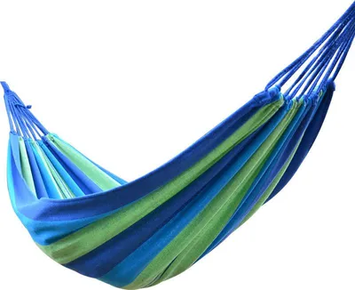 Produktbild von Camping-Hängematte, doppelt tragbar, mit 2 Spanngurten, buntes Streifentuch für drinnen und draußen, Blau