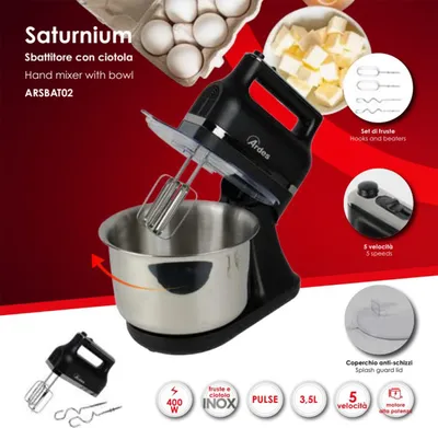 Immagine prodotto di Sbattitore Elettrico Saturnium ARSBAT02 con Ciotola 400 W in Acciaio Inossidabile Nero