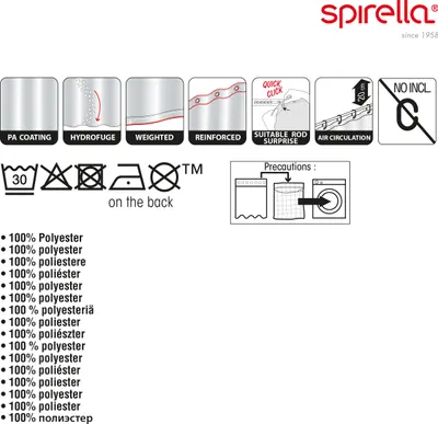 Obrázek produktu pro Sprchový závěs Spirella proti plísním - antibakteriální, omyvatelný, voděodolný - polyester, "Connection " 180x200cm černý, černá
