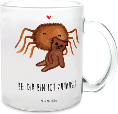 Produktbild von Mr. & Mrs. Panda Tee Tasse Spinne Agathe Teddy - Transparent - Geschenk, Trinkglas, Dankeschön, Liebesbeweis, Häferl, Teetasse, Treue, Glas, Verliebt, Henkeltasse