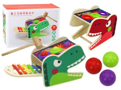 Image de Dinozaur Wbijak Cymbałki 2w1 Drewniany Czerwony