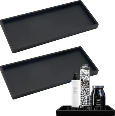 Produktbild von Rechteckiges Silikon-Tablett - Badezimmer-Tablett schwarz - 2 Stück