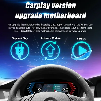 Imagen del producto de Panel de control digital - Panel de instrumentos LED - Cóckpit virtual - Velocímetro - Panel de control de automóvil - Compatible con CarPlay