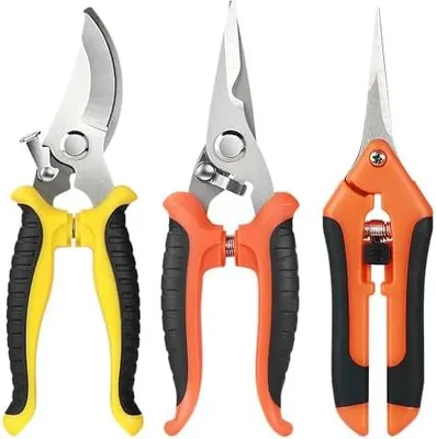 Produktbild von Gartenschere Set, Baumschere Gartenscheren 3 teiliges Pflanzenschere Rosenschere Gartenschere Kräuterschere Rebschere Bypass Schere Scharfe aus Edelstahl für Pflanzen