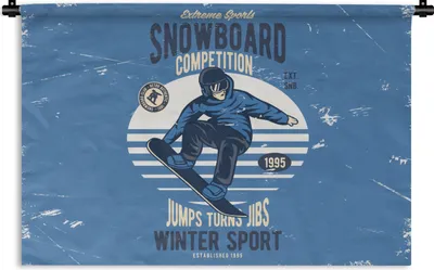 Produktbild von MuchoWow® Wandteppich Wandbehang Snowboard - Mann - Vintage 150x100 cm Tapisserie Dekoration Wandtuch - Waschbar - Tapisserien - Wand-Decke