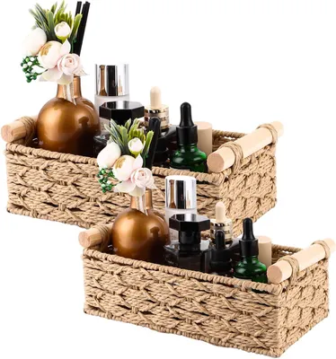Produktbild von Aufbewahrungskörbe, 2er Set, 30 x 20 x 10 cm, Papiergeflecht, für Badezimmer