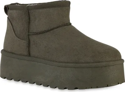 Produktbild von VAN HILL Damen Warm Gefütterte Plateau Boots Profil-Sohle Winter Schuhe 840609, Farbe: Olivgrün, Größe: 38