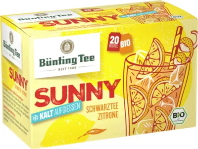 Bünting Tee Bio Sunny Schwarztee-Zitrone 20 x2,5g Packung 50g