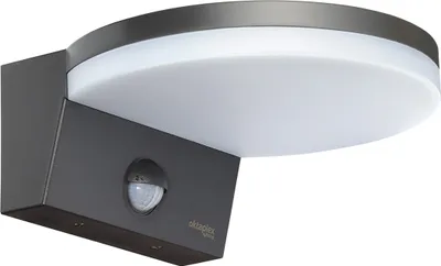 A close-up studio shot of an outdoor light fixture with a motion sensor.
