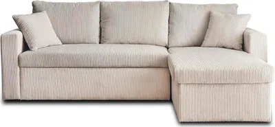 Image de Best Mobilier Cyrus - canapé d'angle réversible 4 places - convertible avec coffre - en velours côtelé , Beige