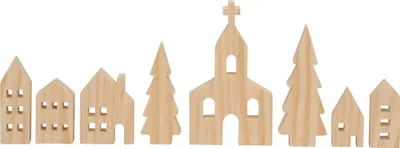 Immagine prodotto di Villaggio di legno da decorare - 8 pezzi / Altezza circa 6-16 cm - Colore: naturale