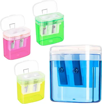Produktbild von 4Pcs Anspitzer mit Behälter, Doppelanspitzer mit Behälter, Doppelloch-Bleistiftspitzer, für Dicke, Dünne Stifte, 4 Farben