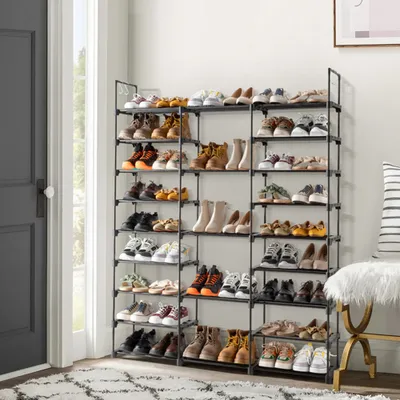 Produktbild von FCH 9-stöckiges Schuhregal mit Haken, offener Schuhschrank, 127 x 28 x 157,5 cm, schwarz