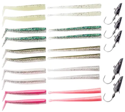 Produktbild von Savage Gear Sandeel Kit - Köderset 20 Gummifische + 5 Jighaken