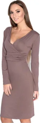 Produktbild von Damen Kleid Dress Langarm V-Ausschnitt ; Cappuccino 2XL/3XL