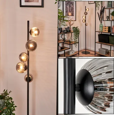 Produktbild von Garaguso Stehlampe aus Metall/Riffelglas in Schwarz/Rauchfarben