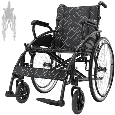 Immagine prodotto di Sedia a rotelle per il trasporto - Sedia a rotelle manuale pieghevole - Braccioli regolabili - Portata massima di 150 kg - Peso: 20 kg - Colore: argento
