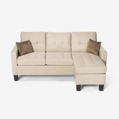 Image de Canapé d'angle moderne 3 places Pouf 2 coussins Salon Remissus - Beige