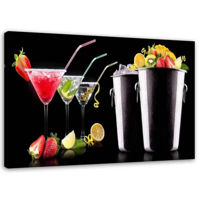 Produktbild von Leinwandbild barkeeper mit getränken und früchten 90x60 cm Feeby farbe wandbild bereit zum aufhängen