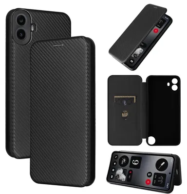 Immagine prodotto di Custodia protettiva per Nothing CMF Phone 1 in fibra di carbonio con design a conchiglia ibrido, colore nero
