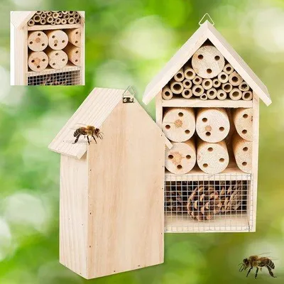 Productafbeelding van Famanu insectenhotel, ontworpen met natuurlijke materialen - Geschikt voor bijen, lieveheersbeestjes en vlinders - Om op te hangen, afmetingen 15 cm x 25 cm