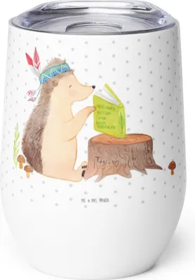 Produktbild von Mr. & Mrs. Panda Thermo Becher Igel Federschmuck - Weiß - Geschenk, Camping, Isolierbecher, thermosbecher, Tiere, Thermobecher, glühweinbecher, Abenteuer, kaffee tasse