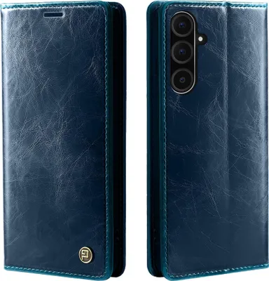 Produktbild von Handyhülle für Samsung Galaxy A36 5G mit 9H Displayglas Kunstleder Flip Vintage Cover Hülle RFID Schutz Case Kartenfach Farbe: Blau