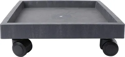 A square plant pot stand with wheels on a white background.