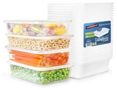 25 Kunststoffbehälter 500 ml mit Deckel, mikrowellengeeignet, BPA-frei