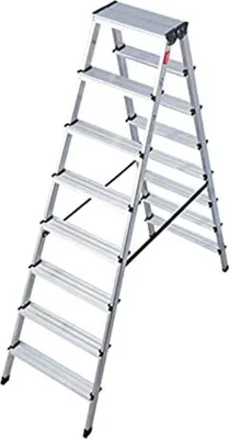Produktbild von STIER Stufen Stehleiter 2x8 Sufen beidseitig begehbar, Alu-Sicherheits-Stehleiter, Mehrzweckleiter, Klappleiter, Haltefläche, Arbeitsleiter rutschfest