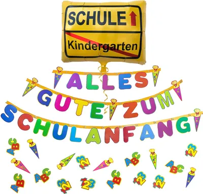 Produktbild von Oblique Unique Schuleinführung Schulanfang Einschulung Deko Set - Alles Gute zum Schulanfang Girlande + Ballon + Konfetti