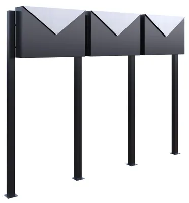 Produktbild von Briefkastenanlage Letter for Three in Anthrazit mit Edelstahlklappe