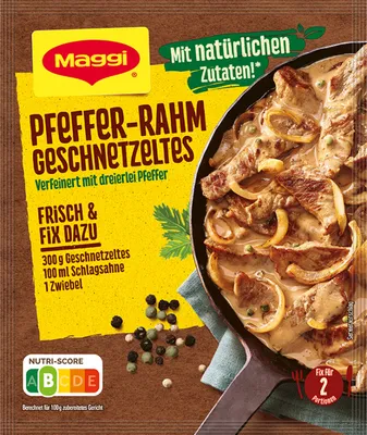 Produktbild von Maggi Fix für Pfeffer Rahm Geschnetzeltes mit dreierlei Pfeffer 27g