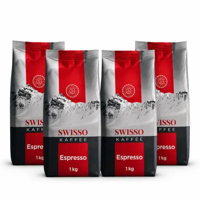 Produktbild von Swisso Kaffee Espresso 100% Arabica Kaffeebohnen 4 x 1 kg | Kaffeebohnen, KI-generiertes Bild