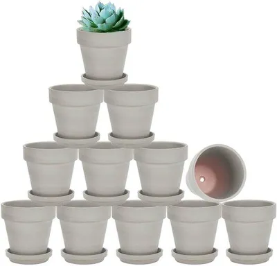 Produktbild von Terracotta-Töpfe mit Unterteller - Set von 9, grau, 7,5 cm