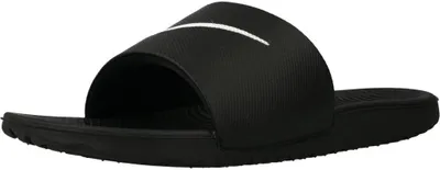 A single black Nike slide sandal is shown from a side-angle against a white background.