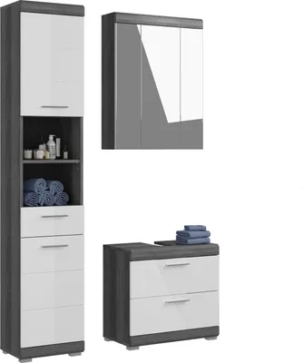 Image de Scout ensemble de meubles de salle de bains S58 blanc brillant, gris.