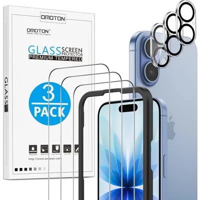 Immagine prodotto di Vetro protettivo per iPhone 17 con cornice di montaggio, confezione da 3+3 pezzi, durezza 9H, resistente ai graffi, senza bolle