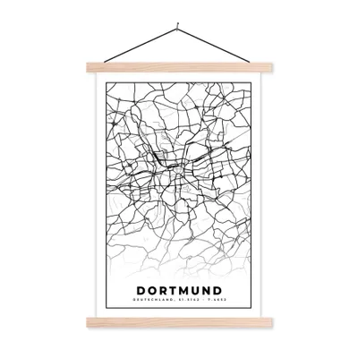 Produktbild von MuchoWow® Textilposter Dortmund - Karte - Stadtplan 120x180 cm mit holzfarbenen Rahmen - Textil-Plakat